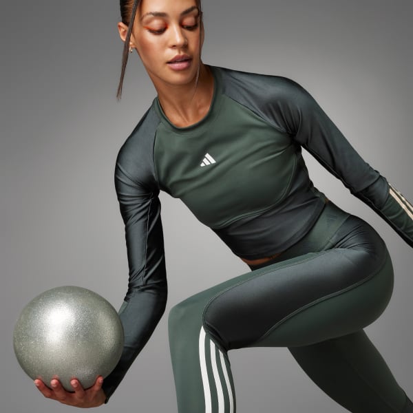 adidas Hyperglam Shine Training Crop Long Sleeve Tee - Grey, Women's  Training