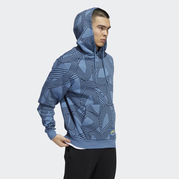 adidas Original Athletic Club Allover Print Hoodie - Blue | Men's ...