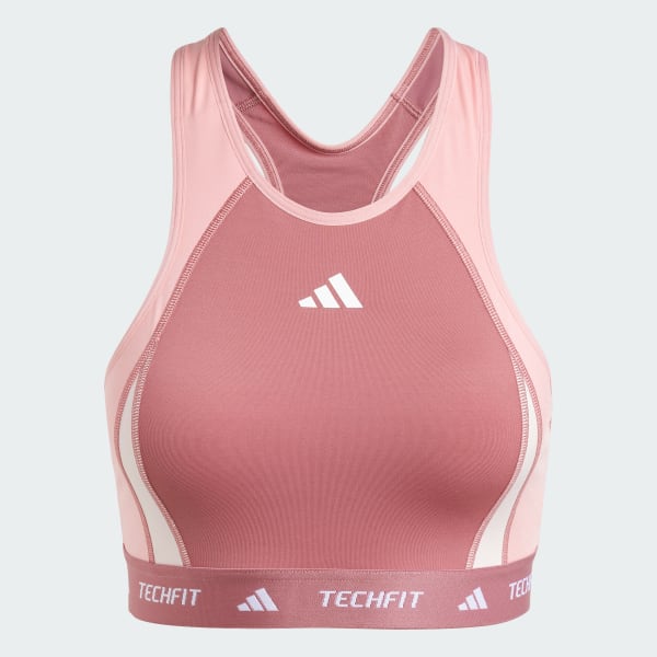 Rosa Top Deportivo Techfit Cuello Alto Soporte Medio Colorblock