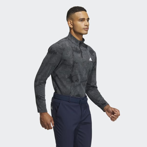 Black Graphic Zip Mock Neck Long Sleeve Shirt