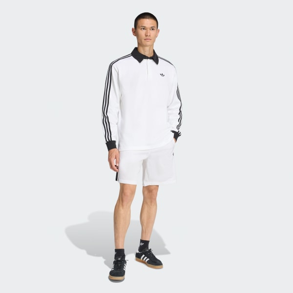 ホワイト スリーストライプス ラグビー 長袖ポロシャツ