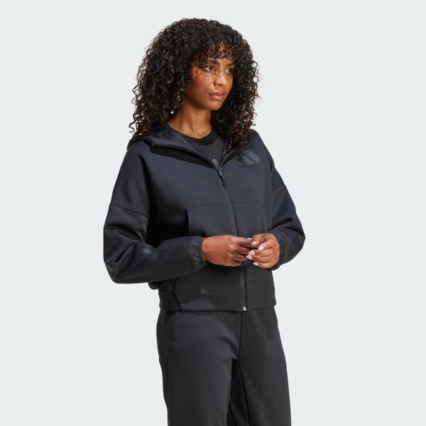 Negro Sudadera con Gorro adidas Z.N.E. Cierre Frontal