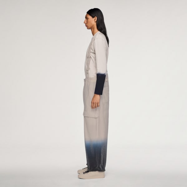 Beige Y-3 CRINKLE VISCOSE SUSPENDER PANTS