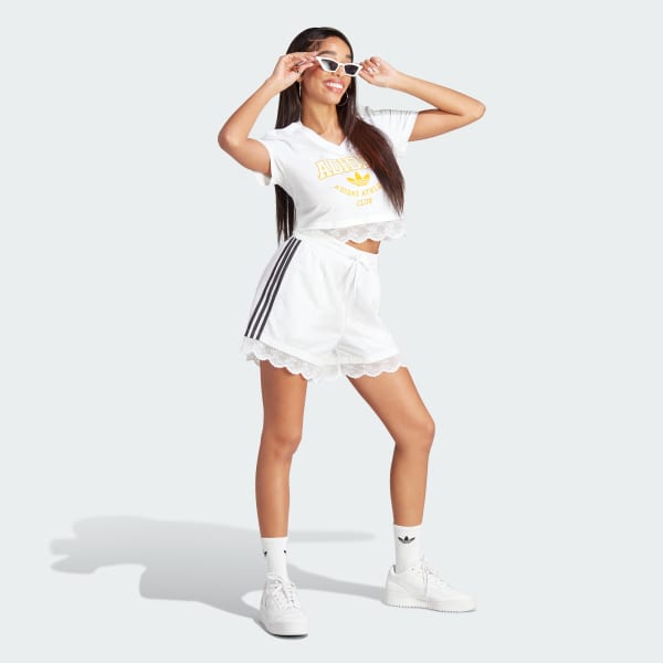 White Lace Trim 3-Stripes Shorts