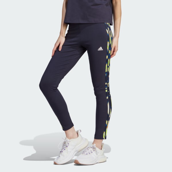 Azul Legging Algodão Vibrante Estampada 3-Stripes