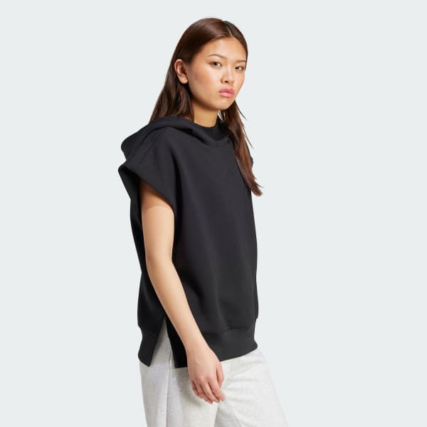 Negro Sudadera con Gorro Soft Lux sin Mangas Holgada