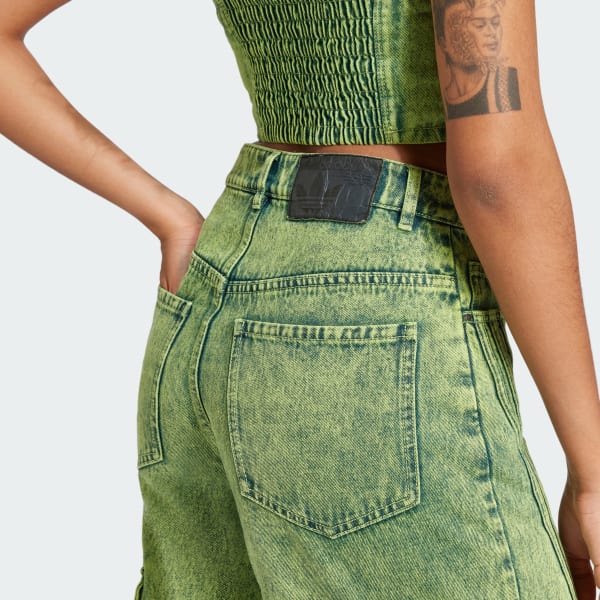 ■adidas■ ADILENIUM 2 Denim Capri Shorts Lime JM9285 Shorts Capri Denim Adilenium Season 2 (Unissex) - Verde