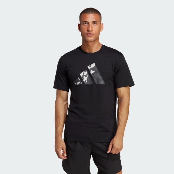 adidas Train Essentials Seasonal Brand Love Camo Tee - Black, Men's  Training