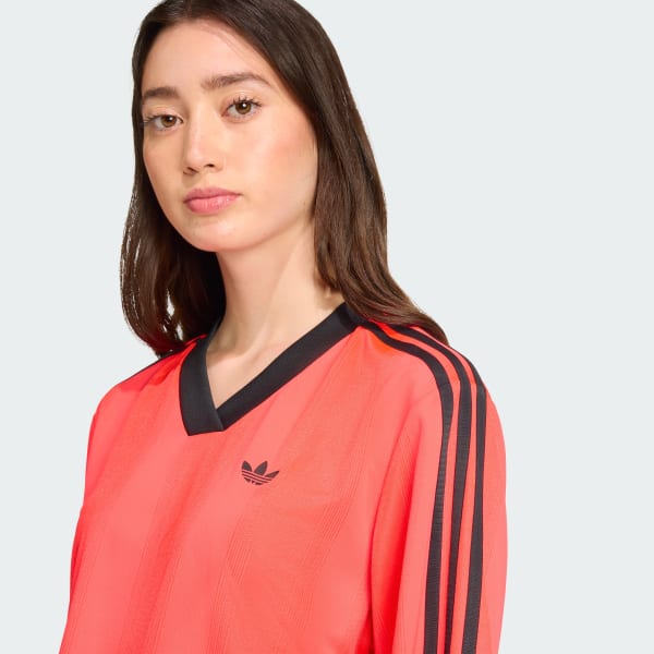 adidas Adicolor Soccer Jacquard Crop Long-Sleeve Top - Red | Free