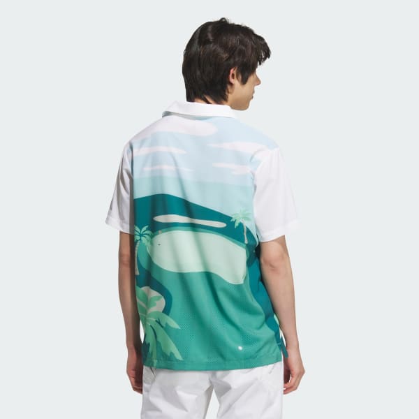 White PG Allover Print Short Sleeve Polo Shirt