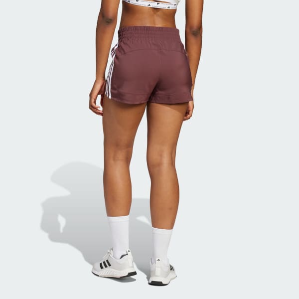 สีแดงเบอร์กันดี กางเกงเทรนนิงขาสั้นผ้าทอเอวสูง Pacer 3-Stripes