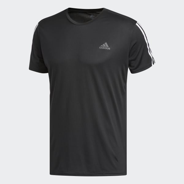 Camiseta Running 3 bandas negra y blanca para hombre | adidas España