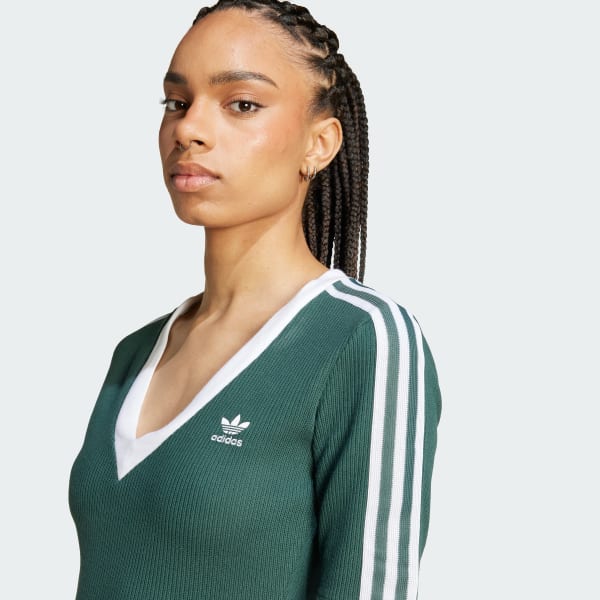 adidas Adicolor 3-Stripes Knit V-Neck Dress - Green | adidas