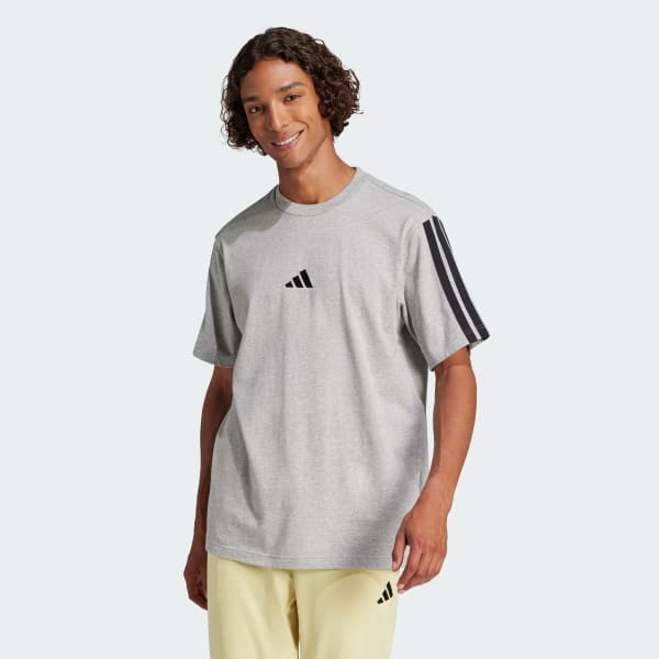 Grau Essentials 3-Streifen Single Jersey T-Shirt