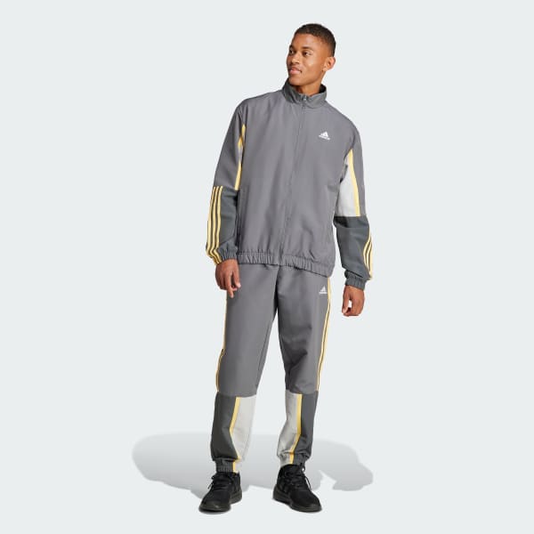 Grau Sportswear Colorblock 3-Streifen Trainingsanzug