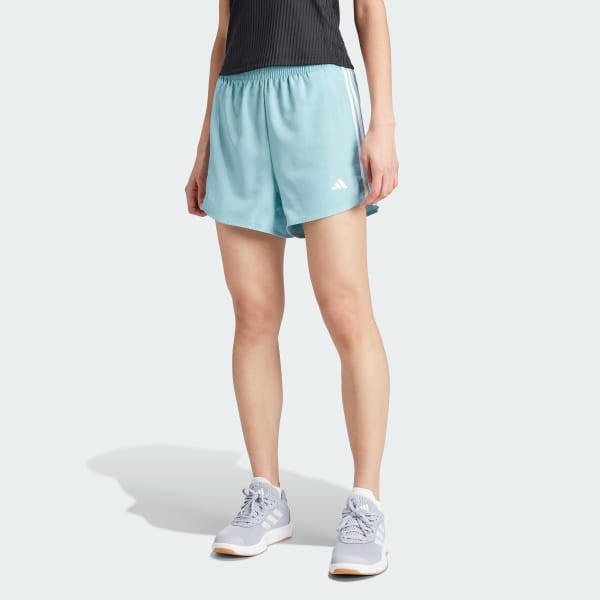 สีเทอร์คอยส์ กางเกงขาสั้นเอวสูง 3-Stripes