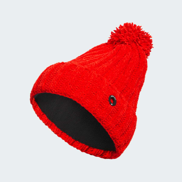 Red Chenille Cable-Knit Pom Beanie