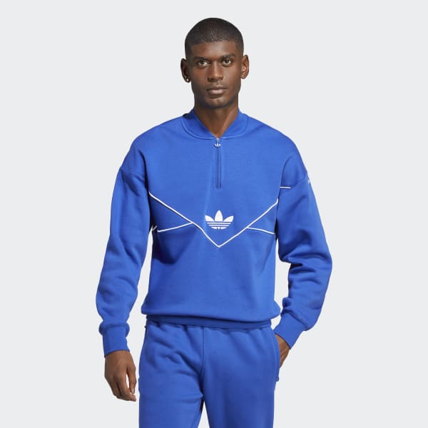 too tiny Yeezy slides and a Louis Vuitton suit - adidas Originals Adicolor  Seasonal Archive Half - Zip Crew Sweatshirt Semi Lucid Blue / White HR8941