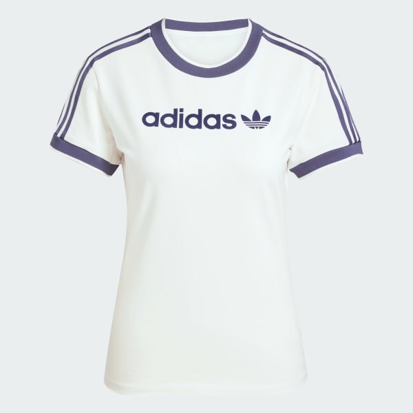 Weiss Linear Logo 3-Streifen T-Shirt