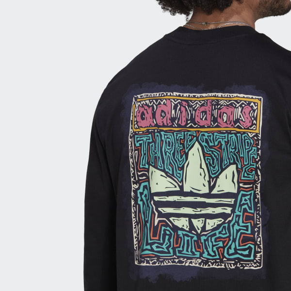 Negro Camiseta Manga Larga Graphic ETV97