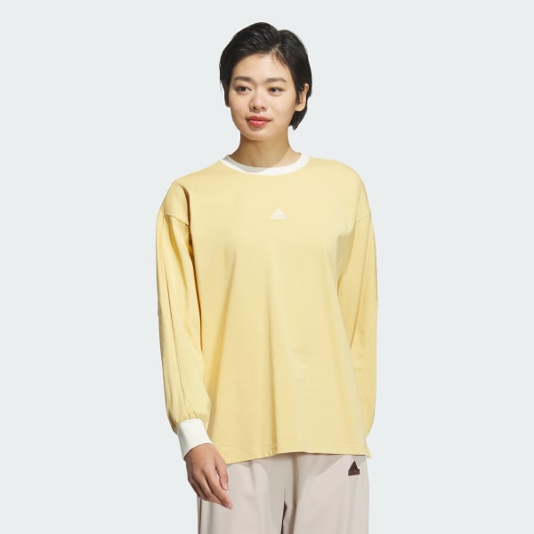 ベージュ ワーディング ルーズフィット シングルジャージー 長袖Tシャツ