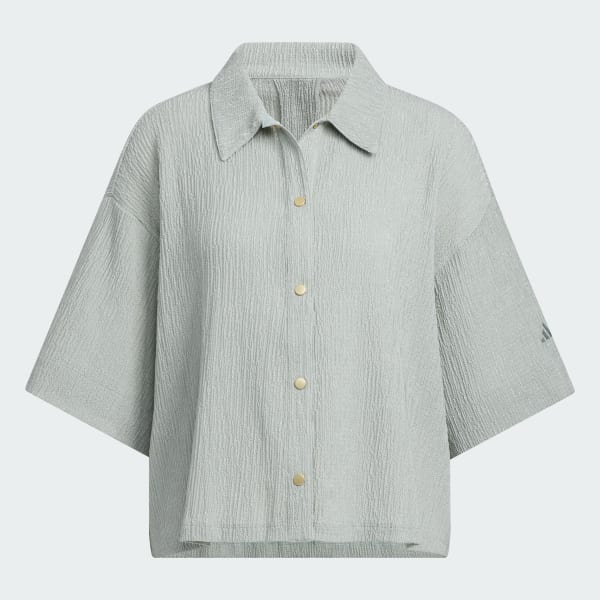 グリーン SOFTLUX シアー ルーズフィット 襟付き 半袖シャツ