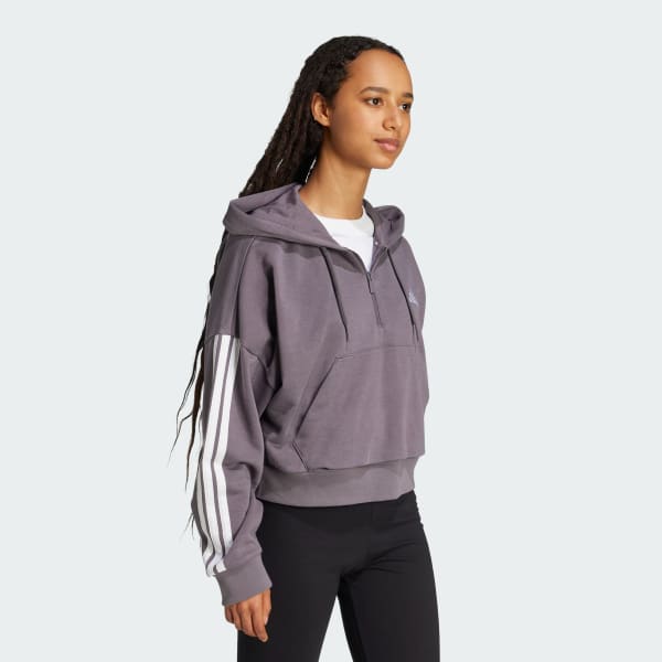 Grigio Felpa con cappuccio Essentials 3-Stripes French Terry Quarter-Zip