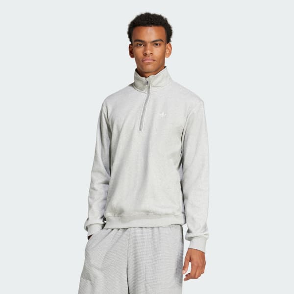 Grijs Trefoil Essentials Waffle Sweatshirt met Halflange Rits