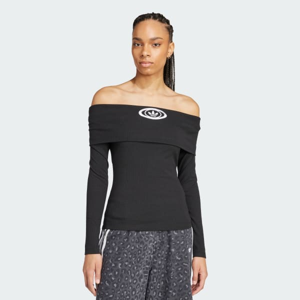 Svart adidas Originals Off Shoulder Overdel