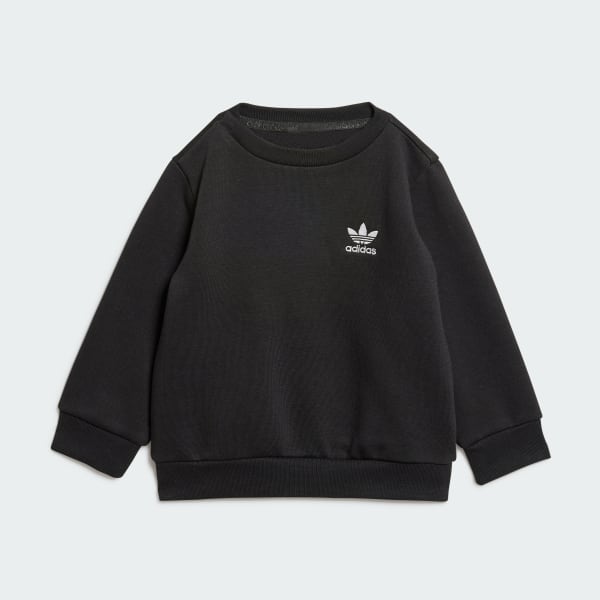 Negro Conjunto sudadera cuello redondo y pantalón (Bebé)