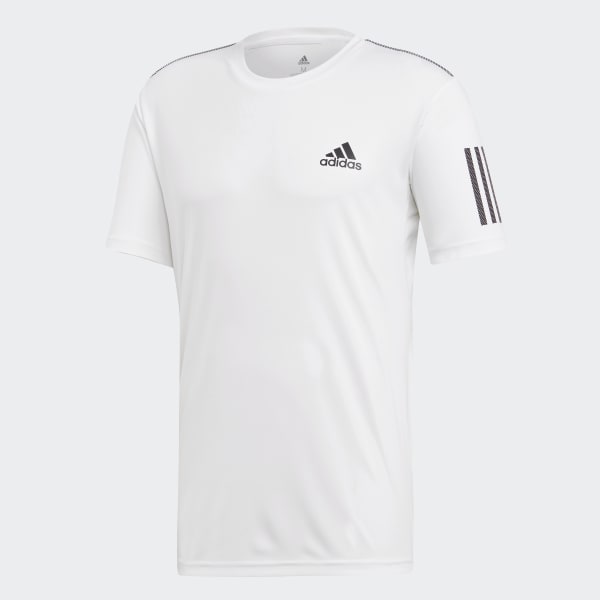 white adidas t shirt with black stripes