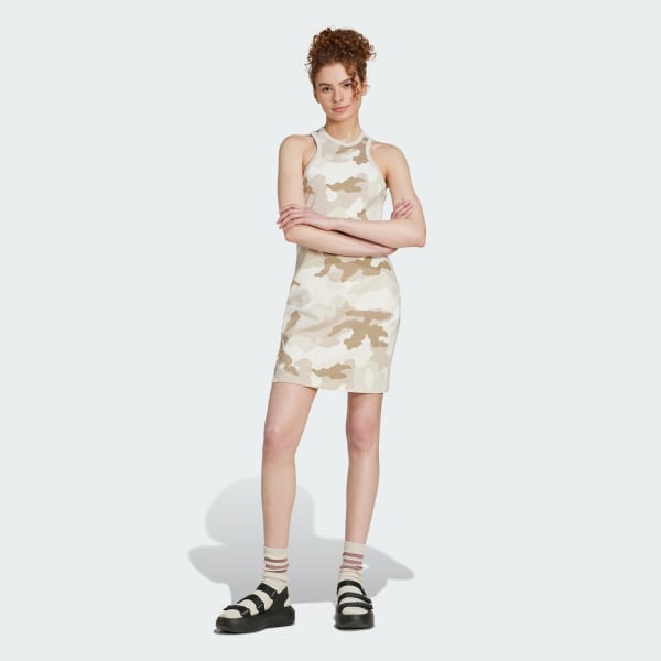 Beige Vestido Sin Mangas Essentials 3 Tiras Camo Racer Back