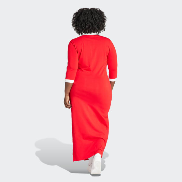 adidas Adicolor Classics 3-Stripes V-Neck Maxi Dress (Plus Size) - Red, Women's Lifestyle
