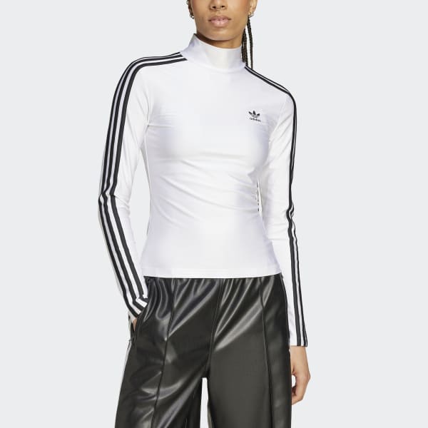 ★adidas★ 3S Turtleneck Long Sleeve Tee White JG1535 CLOTHING - Adicolor 3-Stripes Turtleneck Long Sleeve Tee