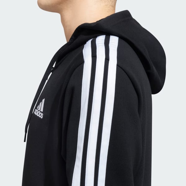 adidas 3 Stripes Full Zip Hooded Sweatshirt - Black | adidas India