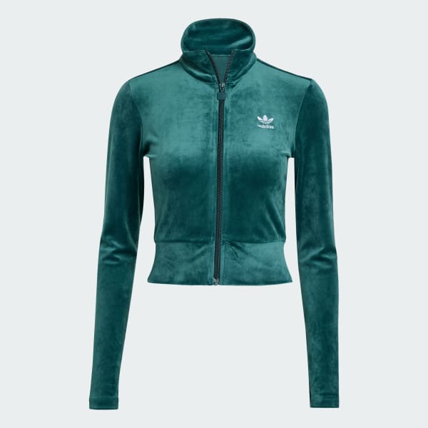 adidas Essentials Velvet Fitted Track Top - Green | Free Shipping