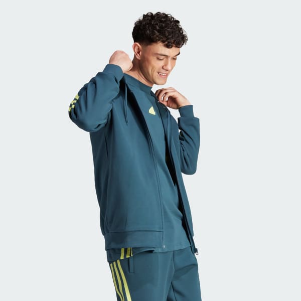 Turquoise Future Icons 3-Stripes Full-Zip Hoodie
