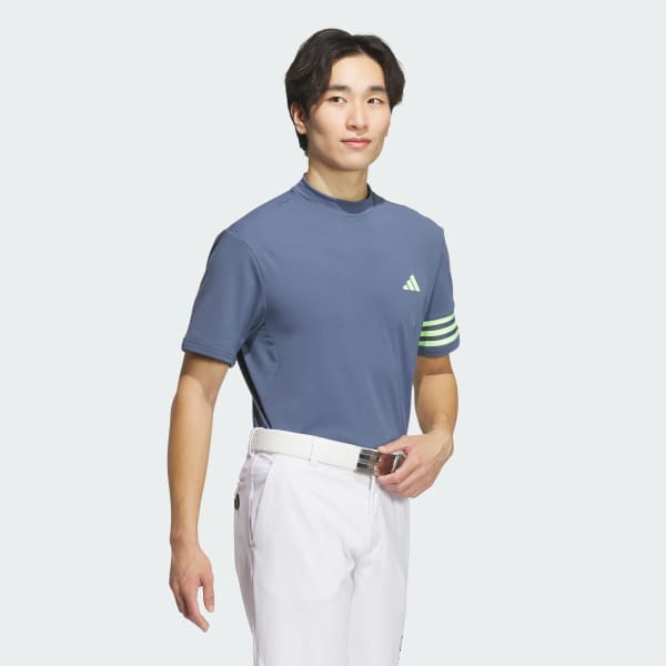 ブルー 【ゴルフ】3ストライプス メッシュベントモック