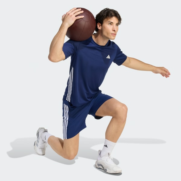 สีน้ำเงิน เสื้อยืด WORKOUT ESSENTIALS BASE 3-Stripes