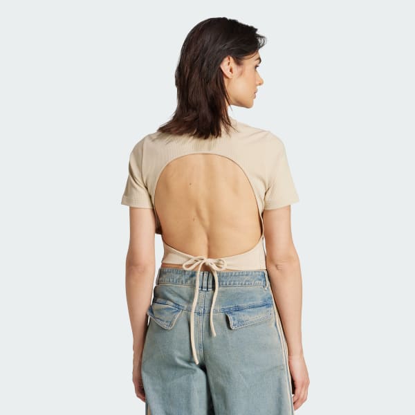 Beige adidas Originals Campus 2000 Back Cut Out Rib Tee