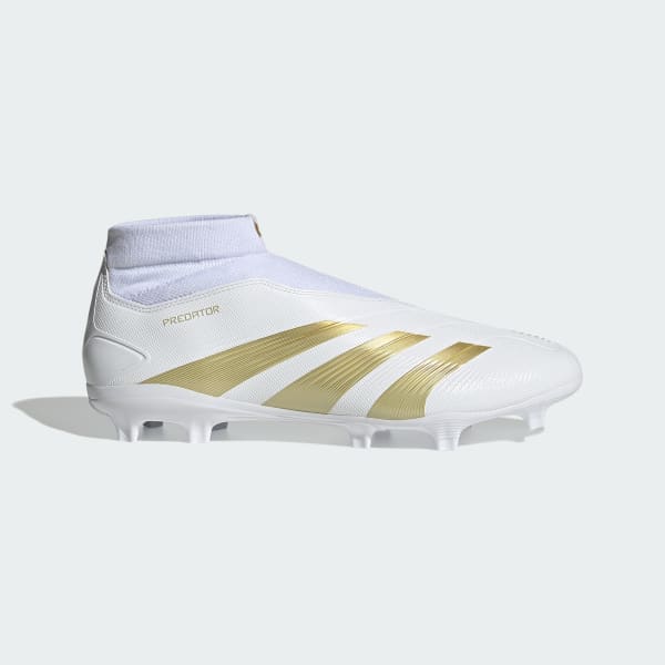 Blanco Bota de fútbol Predator League Laceless césped natural seco