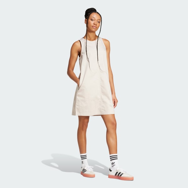 Beige Vestido Estampado Dungaree Midi