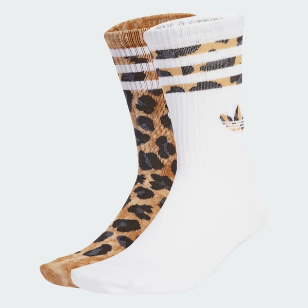 Brown Leopard Crew Socks 2 Pairs