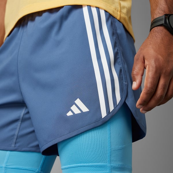 adidas Own The Run 3 Stripes 2 in 1 Short Blauw adidas