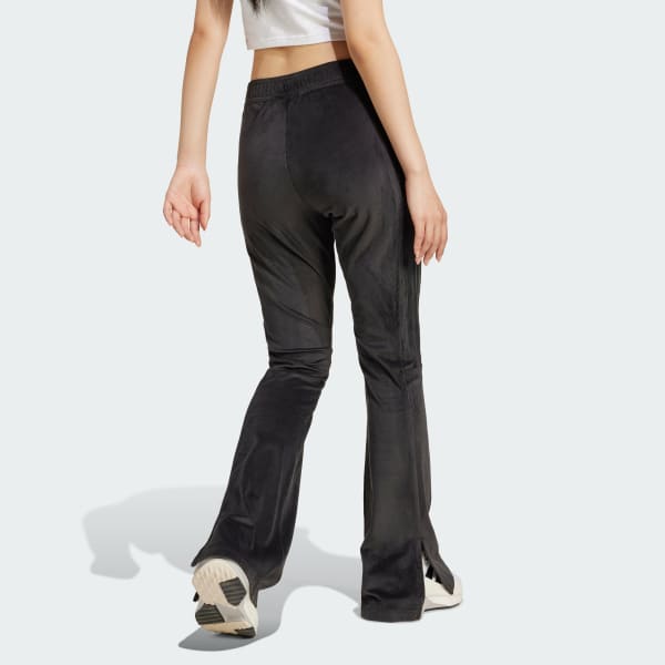 Đen Quần Legging Ống Loe Vải Nhung Co Giãn 3 Sọc Tiro Cut