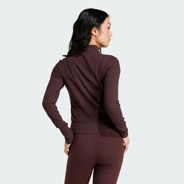 Marron Casaca Deportiva Essentials Acanalada Cierre Frontal