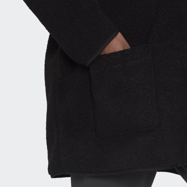 Svart Polar Fleece Long Hooded Treningsoverdel (store størrelser) H8107