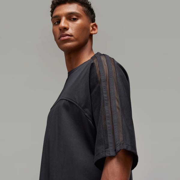 adidas Y-3 Mesh 3-Stripes Short Sleeve Tee - Black | Free