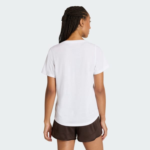 Branco T-shirt de exercício Essentials com gola em U