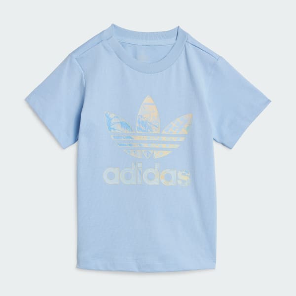 สีน้ำเงิน ชุดเสื้อยืดและกางเกงขาสั้นสำหรับเด็ก